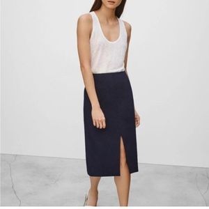 Babaton Linen Blend Pencil Skirt Size 2 Double Slit Black Minimalist